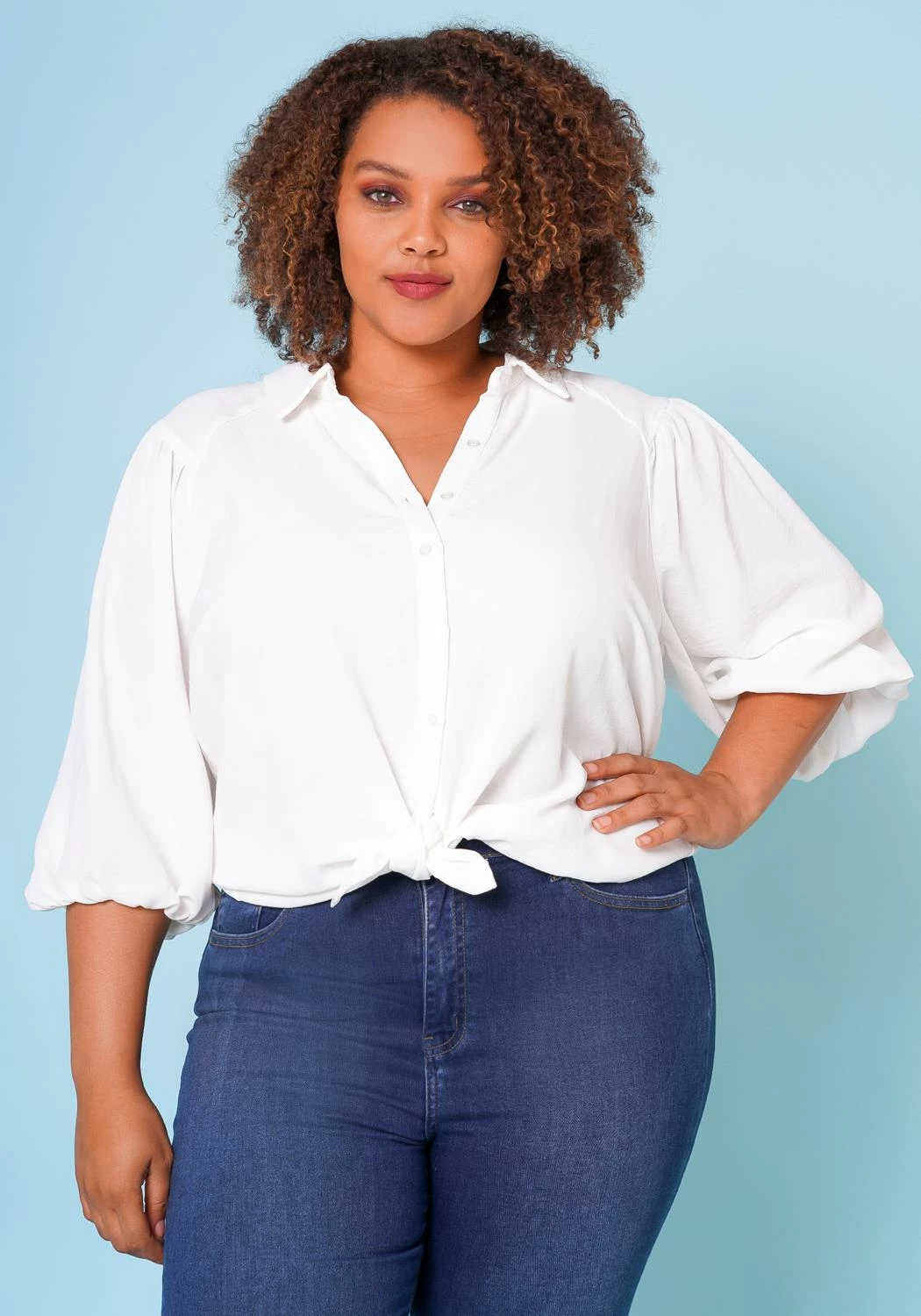 Plus Size Balloon Sleeve Button Down Blouse 3 Plus Size Balloon Sleeve Button Down Blouse - Image 3