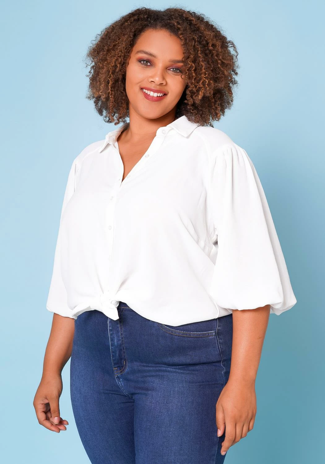 Plus Size Balloon Sleeve Button Down Blouse 4 Plus Size Balloon Sleeve Button Down Blouse - Image 4