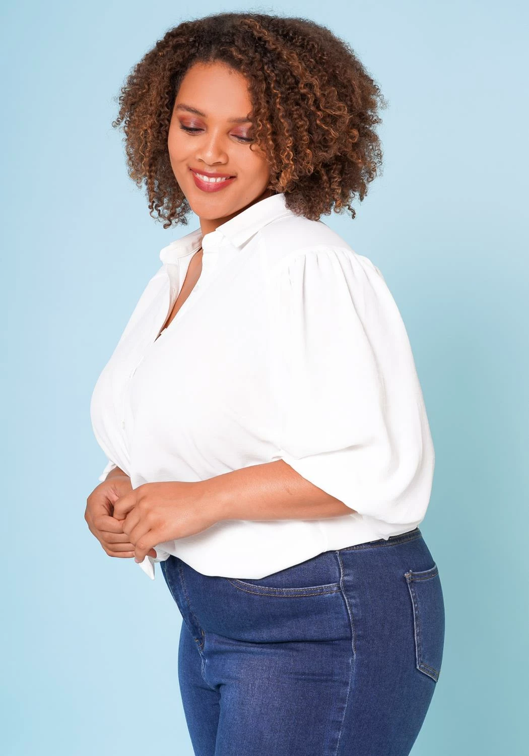 Plus Size Balloon Sleeve Button Down Blouse 2 Plus Size Balloon Sleeve Button Down Blouse - Image 2