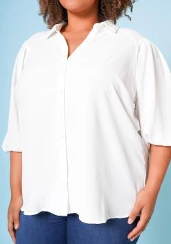 Plus Size Balloon Sleeve Button Down Blouse 11 Plus Size Balloon Sleeve Button Down Blouse -Asoph Sales Shop 2022683 001 6