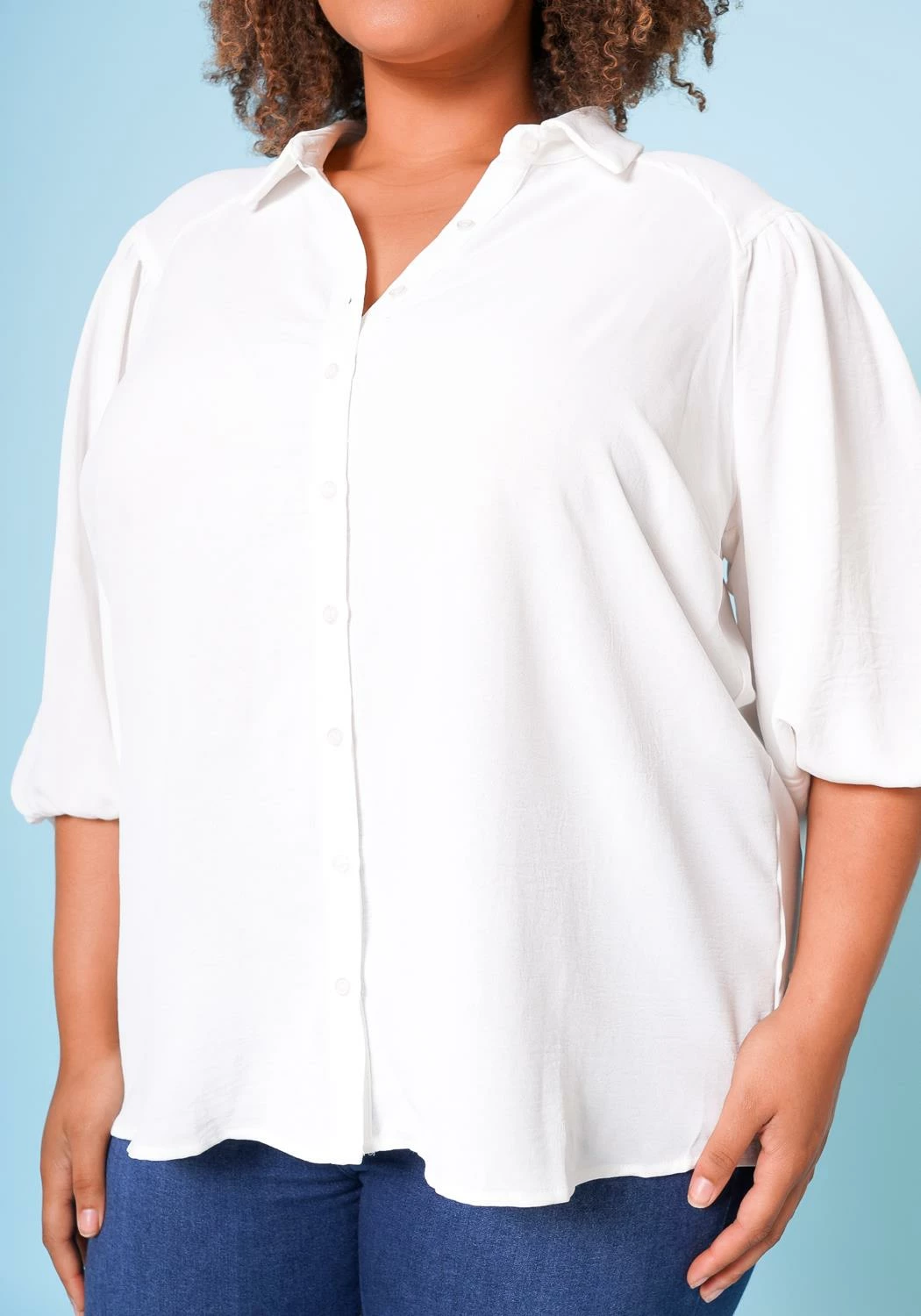 Plus Size Balloon Sleeve Button Down Blouse 6 Plus Size Balloon Sleeve Button Down Blouse - Image 6