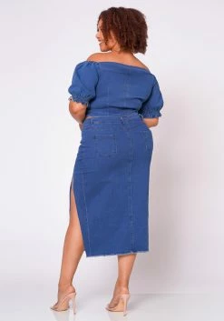 Plus Size Denim Off Shoulder Crop Top & Skirt Set -Asoph Sales Shop 2022691 001 5