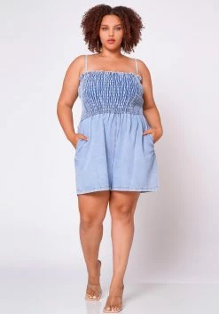 Plus Size Denim Smocked Romper -Asoph Sales Shop 2022692 001 3