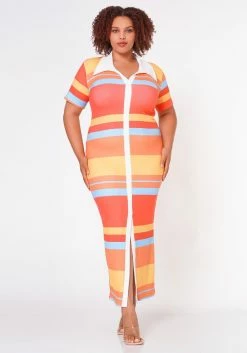Plus Size Multi Striped Maxi Dress
