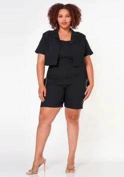Plus Size Cargo Romper With Cropped Jacket
