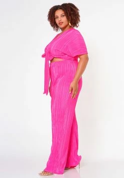 Plus Size Pleated Crop Top & Pants Set -Asoph Sales Shop 2022699 001 3
