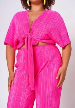 Plus Size Pleated Crop Top & Pants Set -Asoph Sales Shop 2022699 001 5