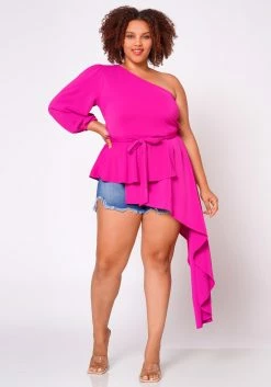 Plus Size Extravagant One Sleeve Drape Blouse -Asoph Sales Shop 2022701 002 2